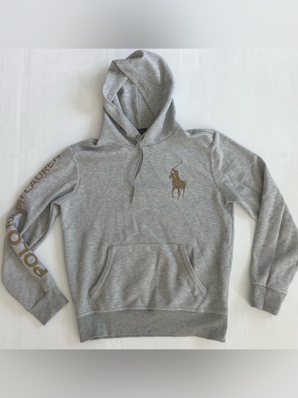 Polo by Ralph Lauren Gray Hoodie with Gold Pony and Sleeve Script